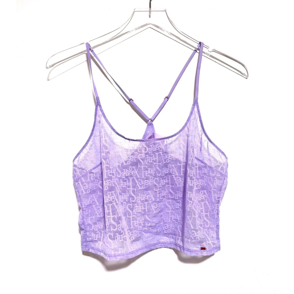 Savage X Fenty Signature Script Sleep Top - Sheer Purple Logo Lace Cami